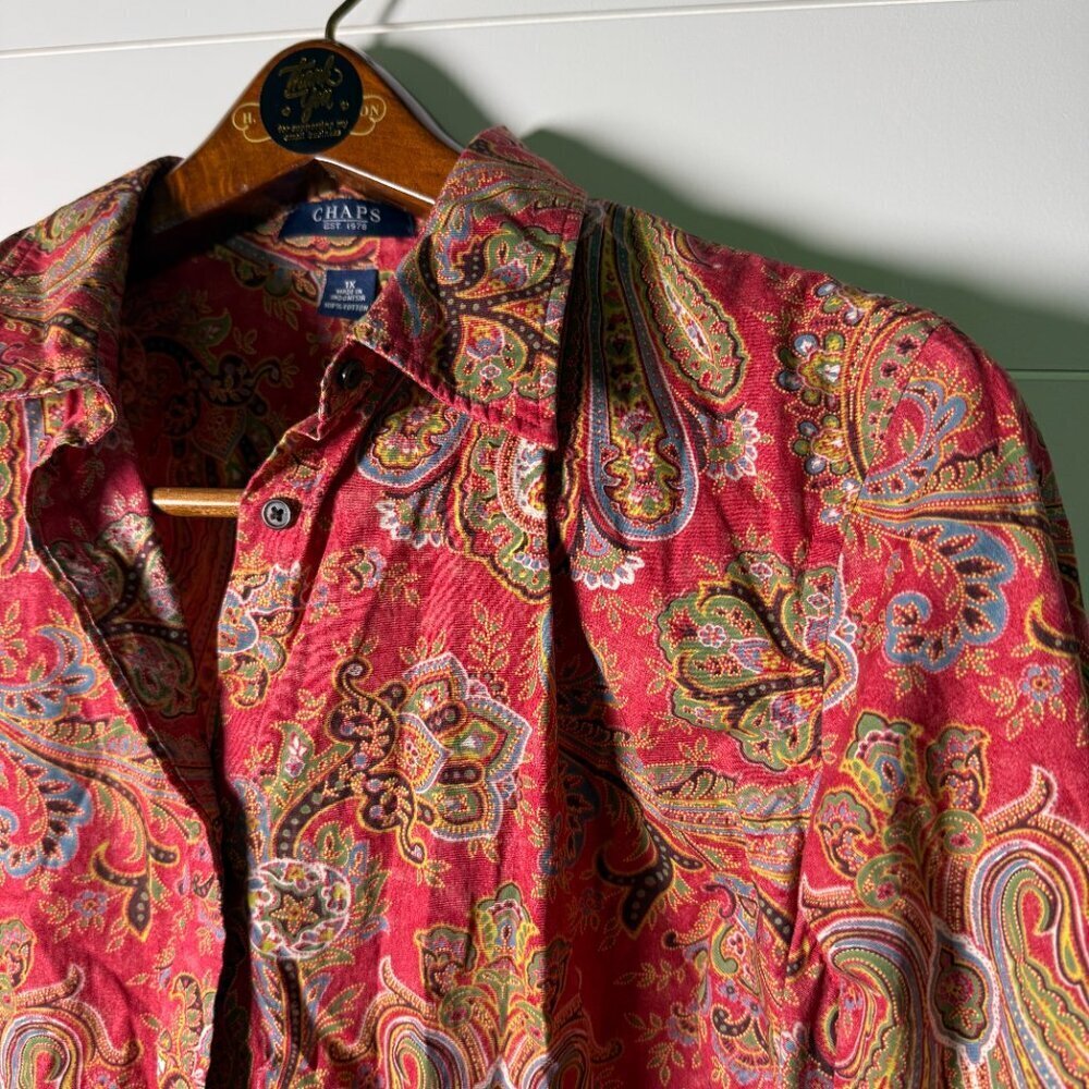CHAPS Women's Paisley 3/4 Sleeve Button Down Collared Blouse Shirt 1x - Picture 4 of 9